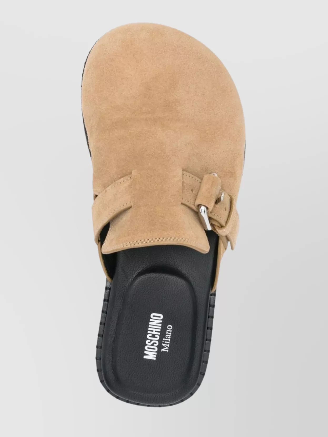 Moschino Buckle Detail Suede Finish Flat Sole Mules