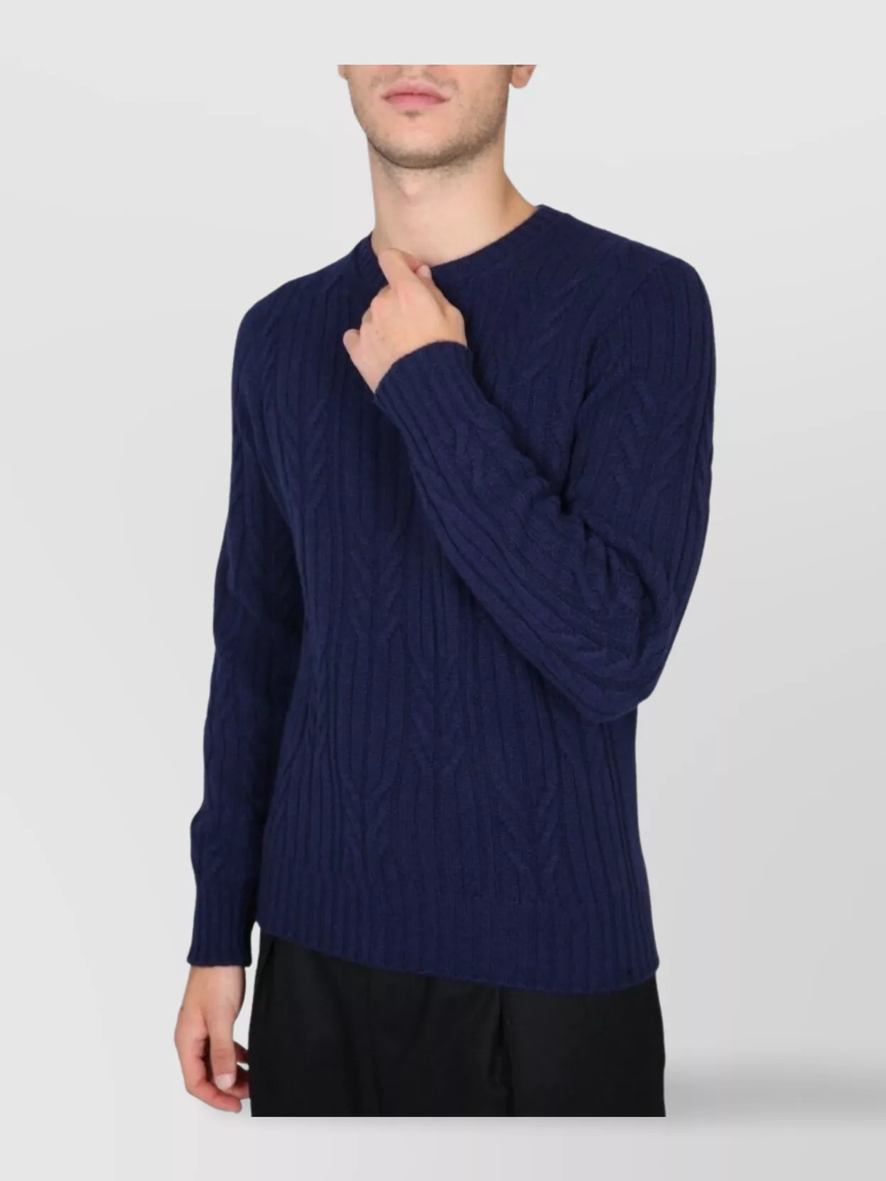 Drumohr Cable Knit Crew Neck Sweater In Blue