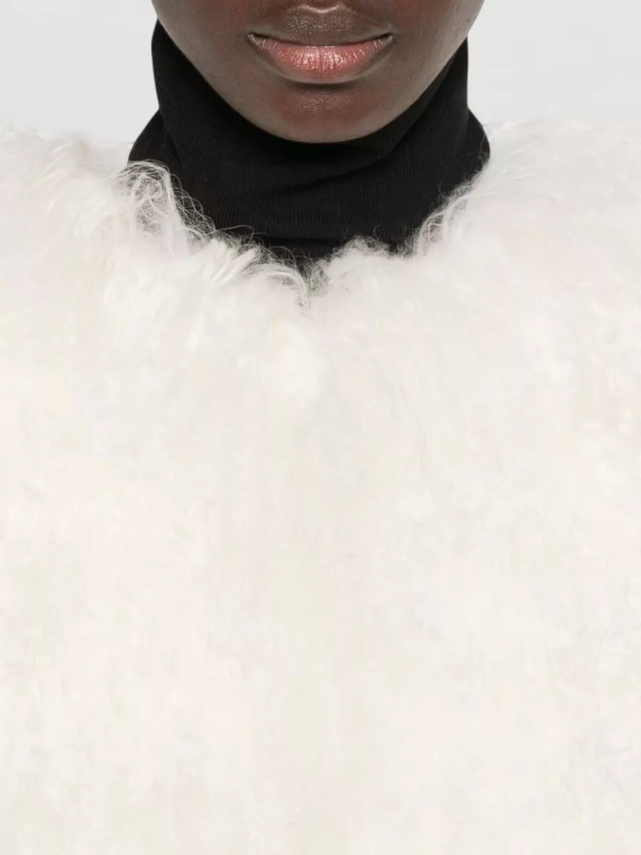 Ermanno Firenze Faux Fur Round Neck Long Sleeve Jacket