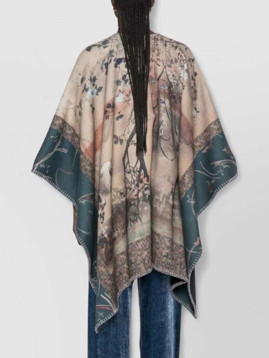 Pierre Louise Mascia Wool Graphic-Print Draped Poncho