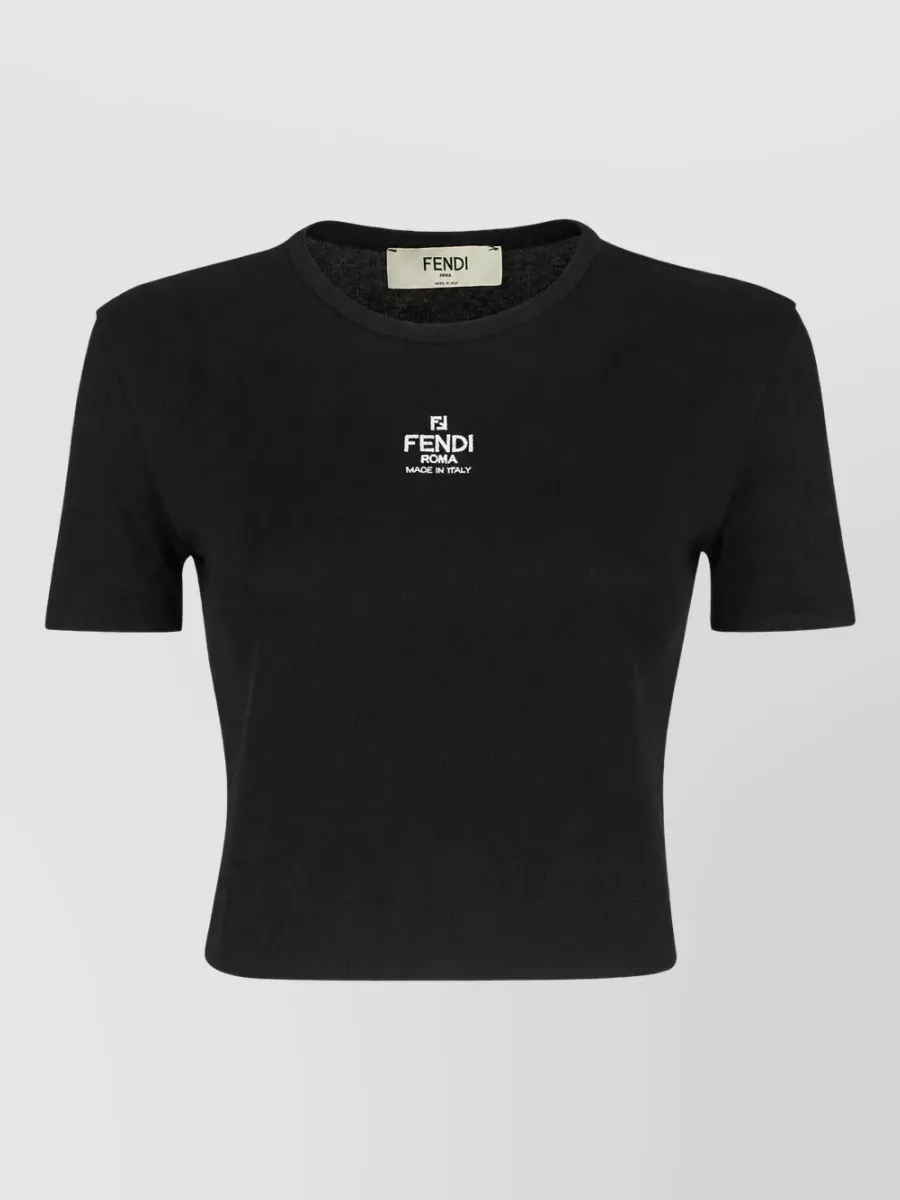 Fendi Cropped Ribbed Logo Top Short Sleeves