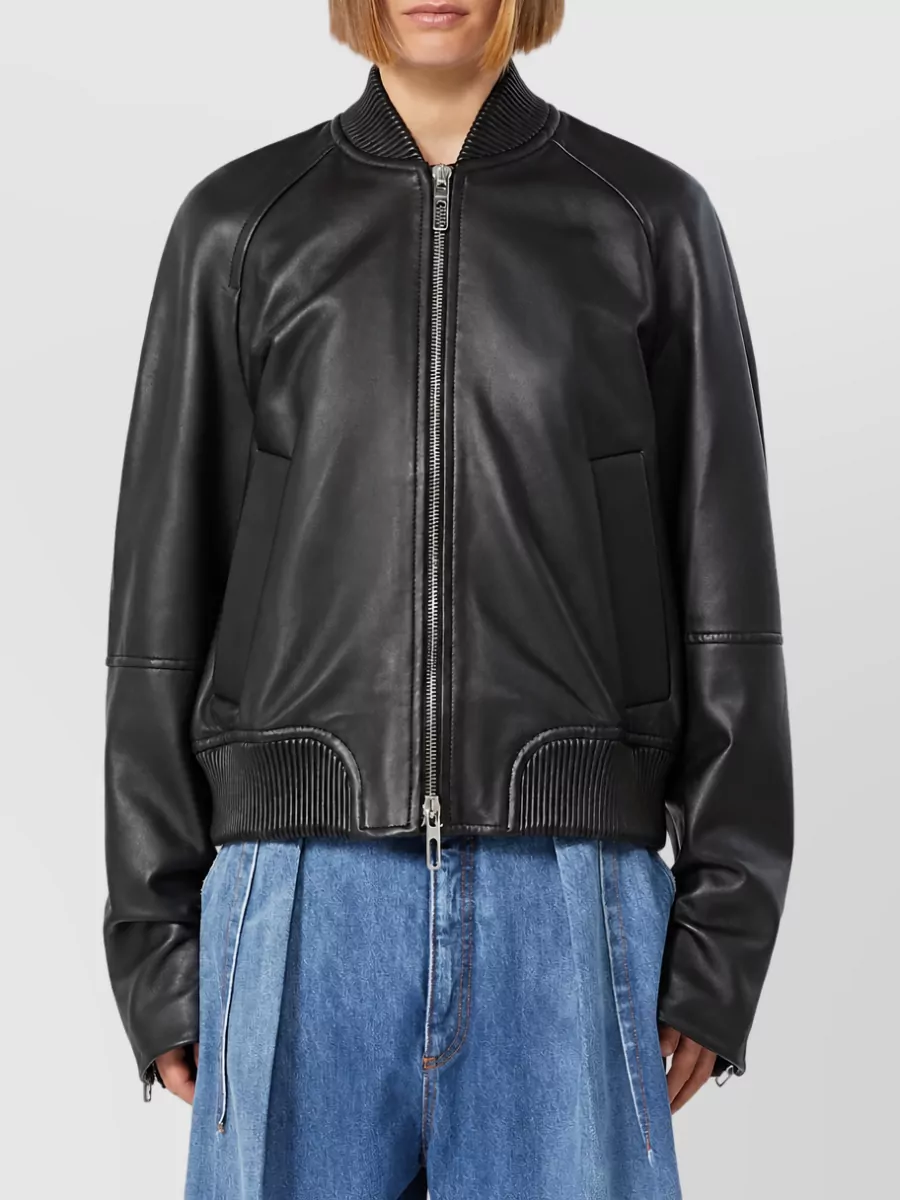 Sportmax Lamb Leather Ribbed Bomber Jacket