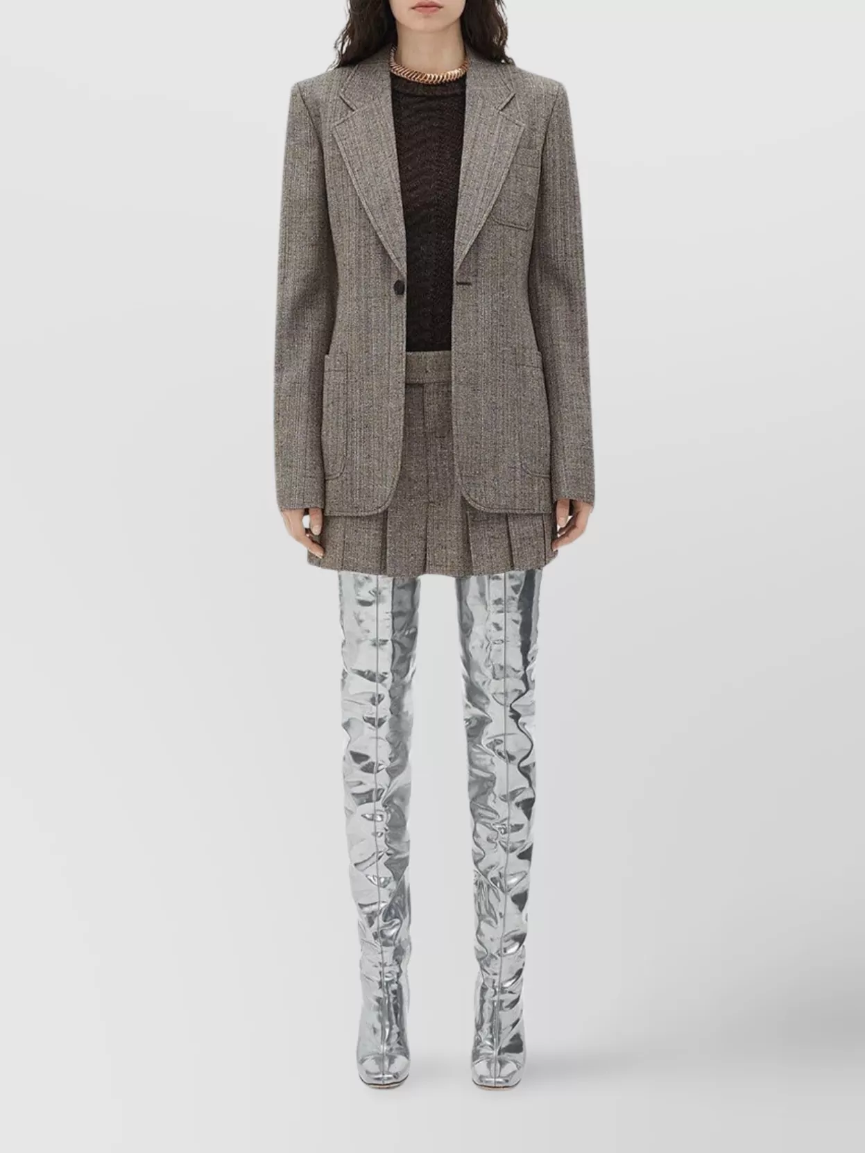 Shop Bottega Veneta Textured Tweed Single-breasted Jacket In Grey