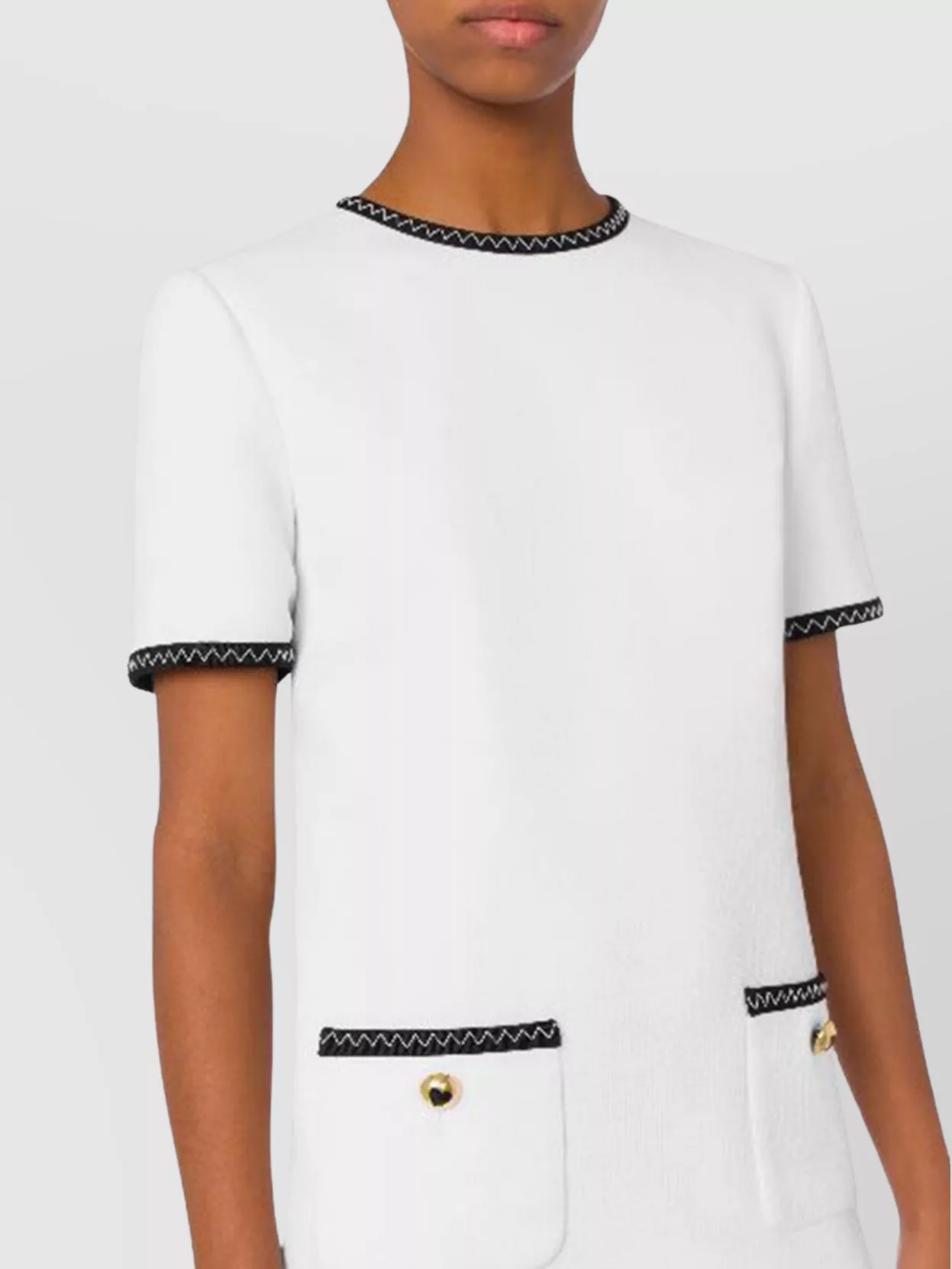 Moschino Trimmed Pocketed Round Neck Short Sleeve Dress