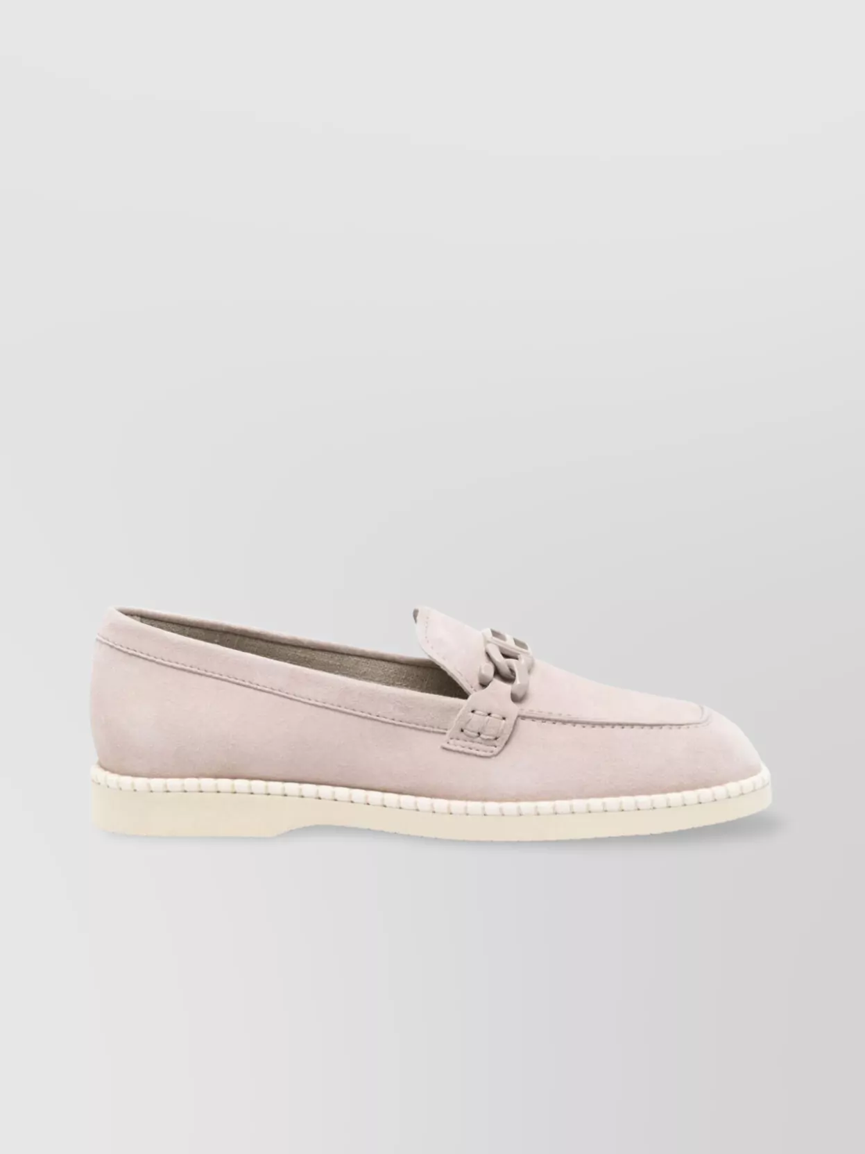 Hogan Suede Moc Toe Loafers With Rubber Sole In White