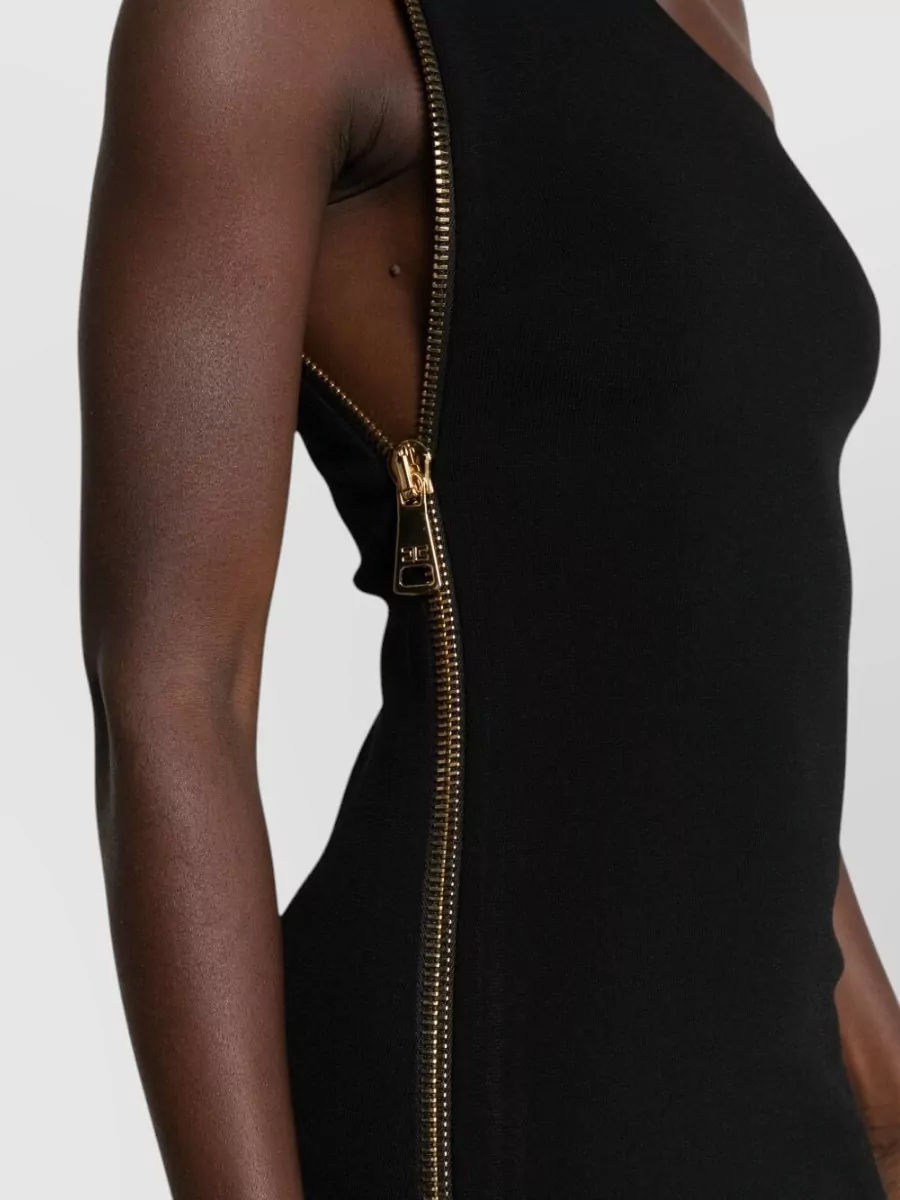 Elisabetta Franchi Fine-Knit One-Shoulder Sleeveless Maxi Dress