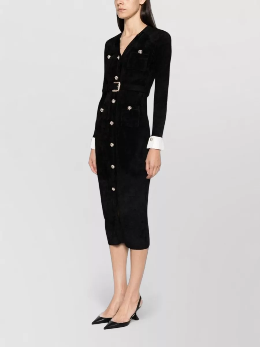 Self-Portrait Crystal-Embellished Belted V-Neck Midi Dress