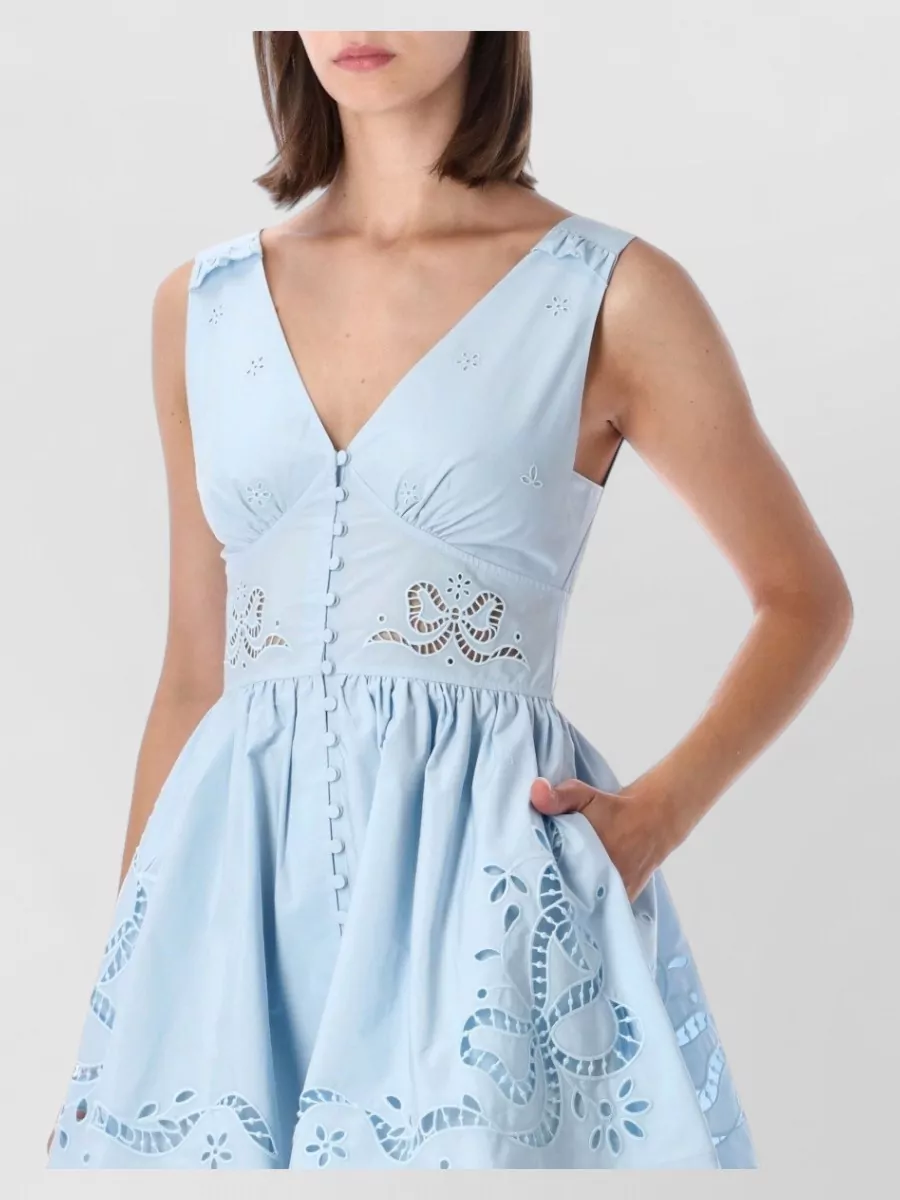 Self-Portrait Embroidered V-Neck Mini Dress