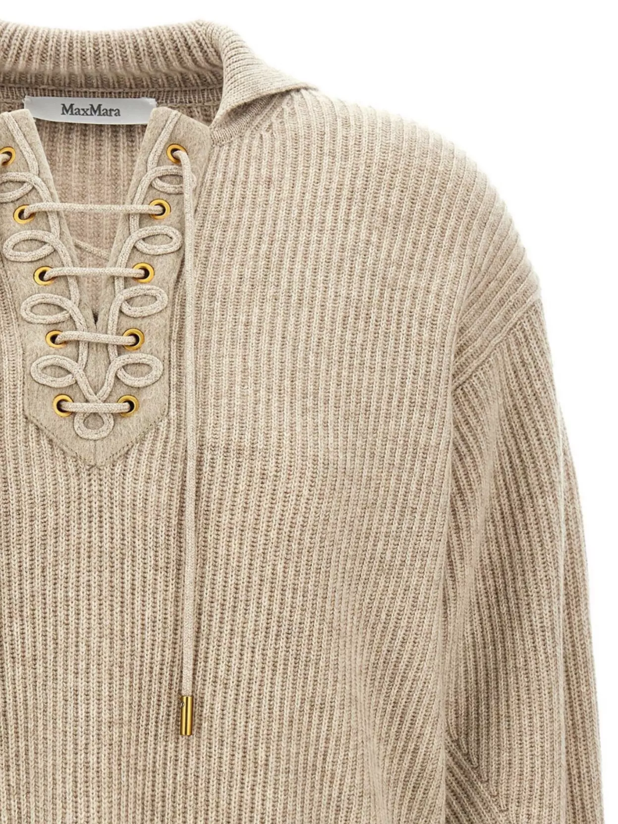 Max Mara Supreme Knit Hooded Lace-up Sweater In Neutrals