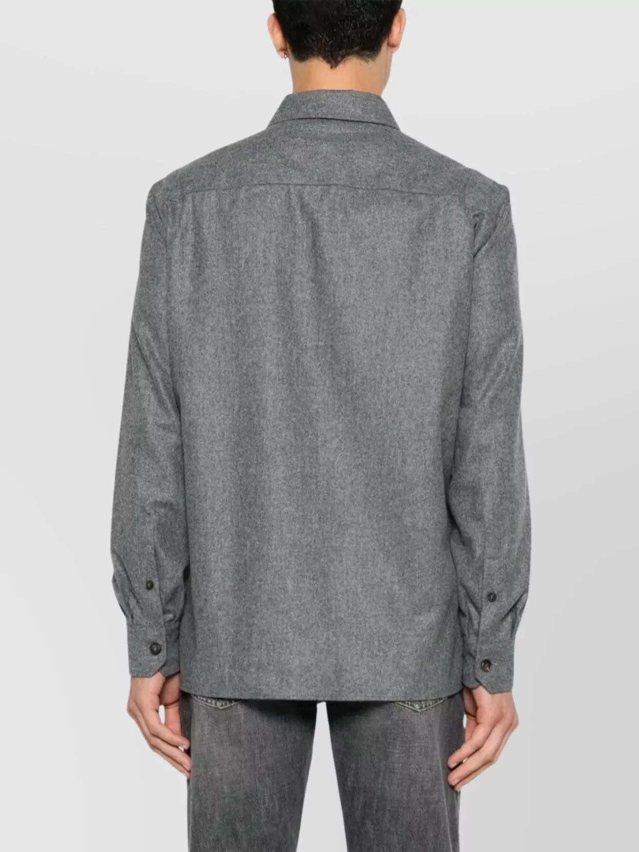 Brunello Cucinelli Wool Shirt With Straight Hem And Buttoned Hems In Gray