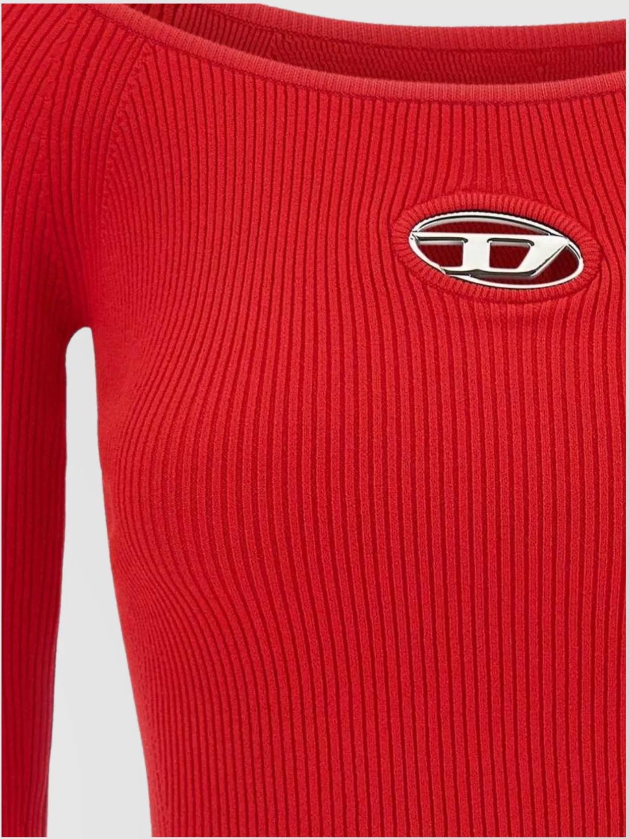 Diesel Ribbed Boatneck Crop Top In Red