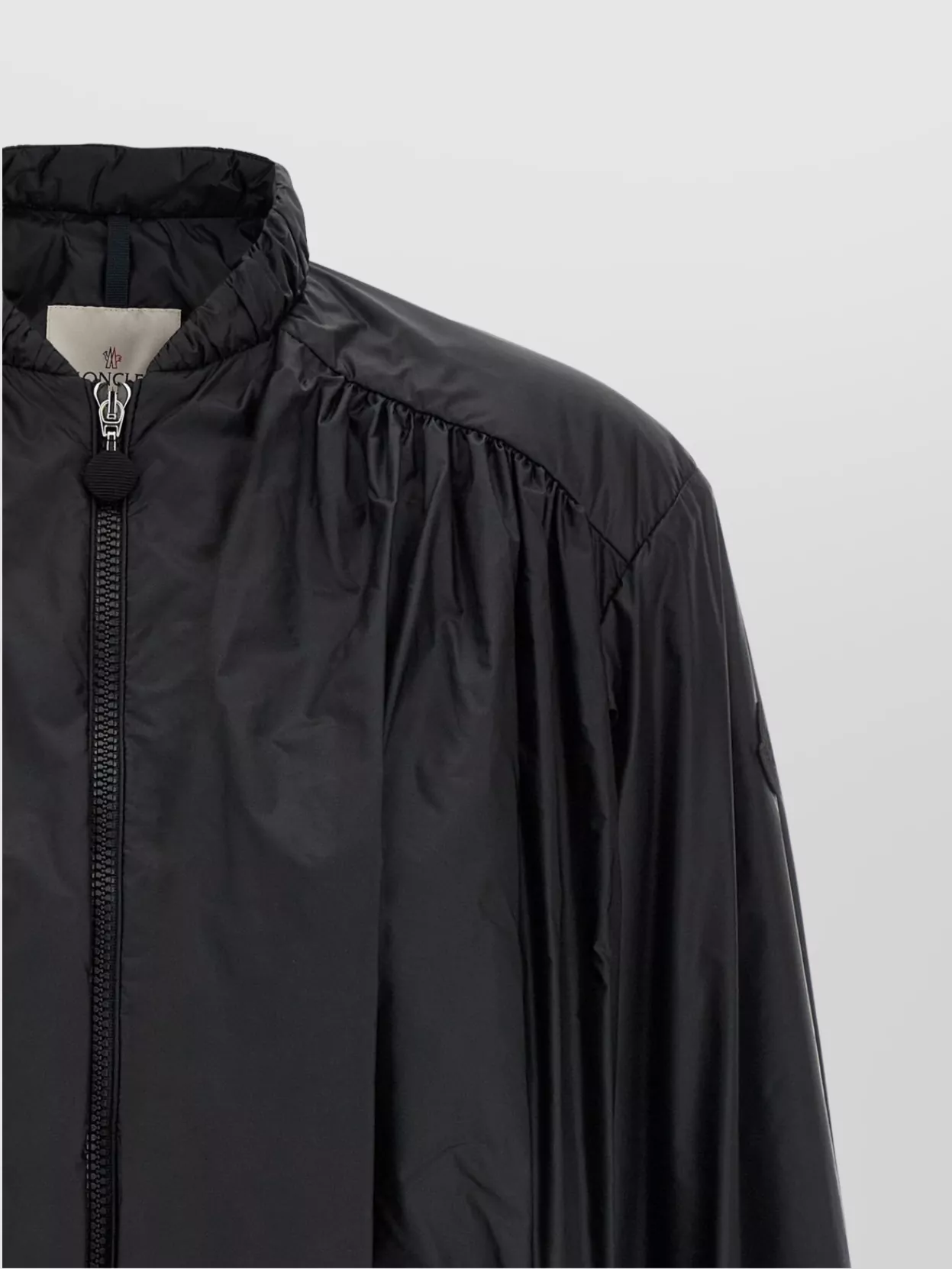 Shop Moncler Gathered High Collar Elastic Cuffs Jacket