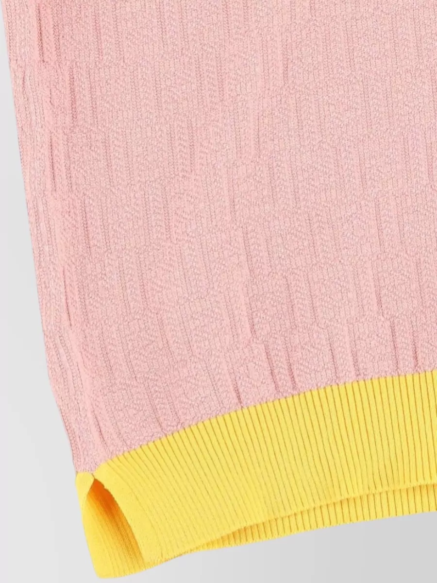 Fendi Silk Blend Ribbed Short-Sleeve Crewneck Knitted Top