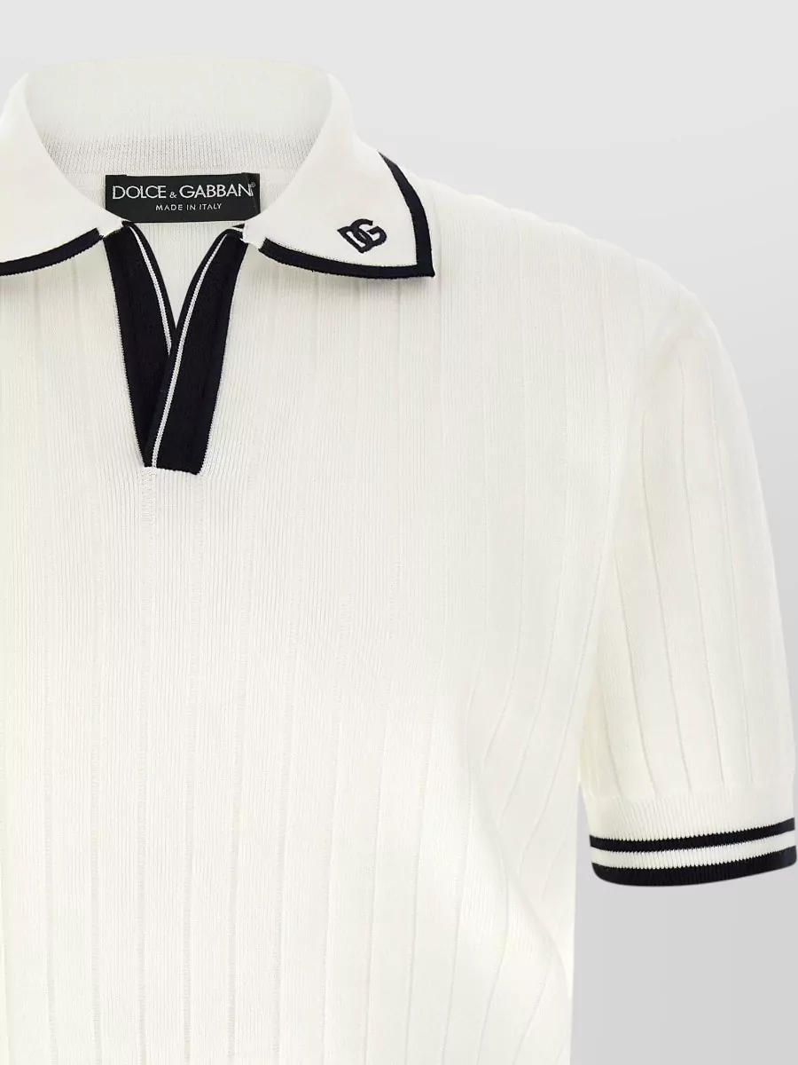 Dolce&Gabbana Ribbed V-Neck Short-Sleeve Polo Shirt