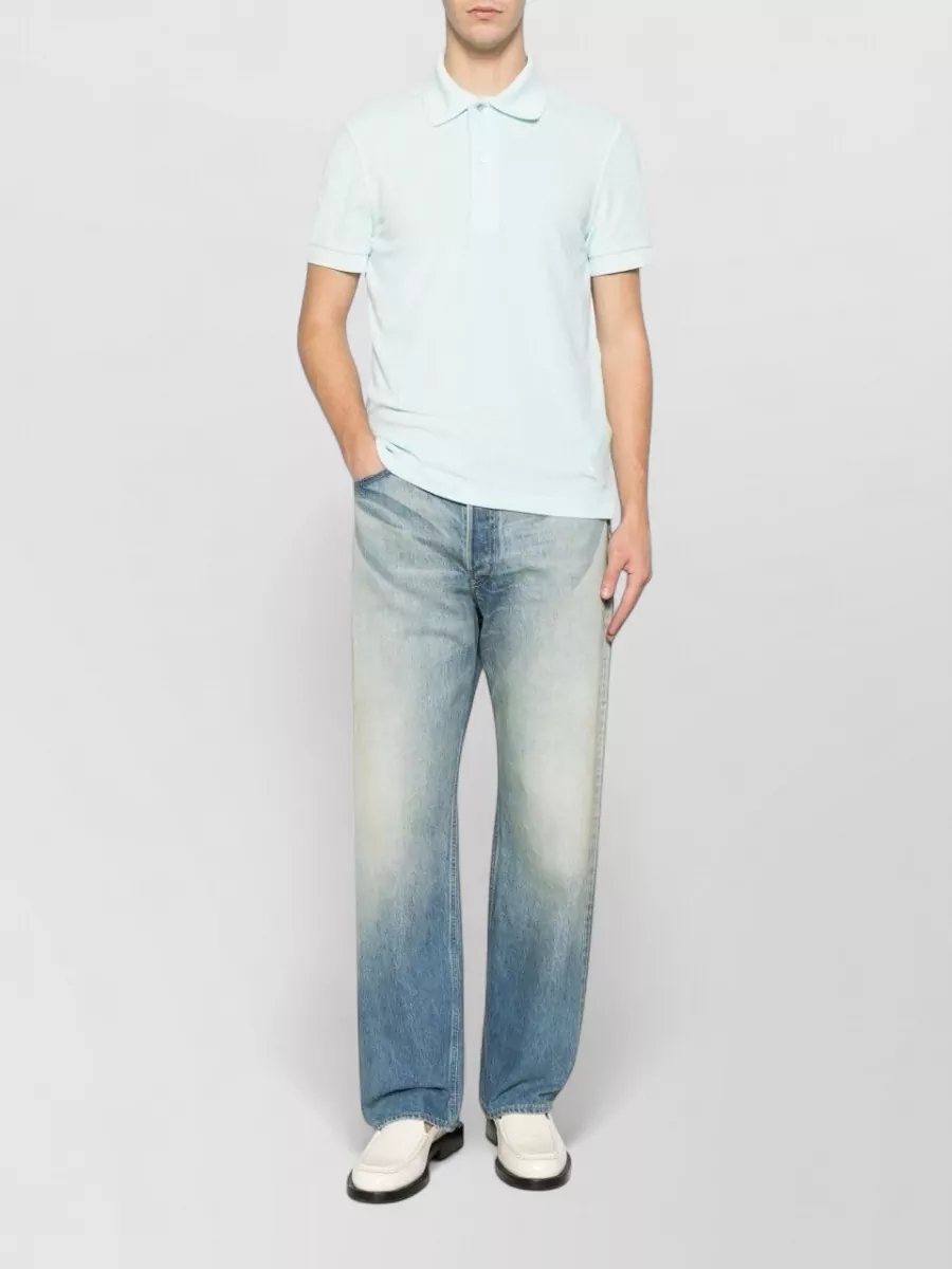 Tom Ford Polo Shirt Cotton Ribbed Collar Side Slits