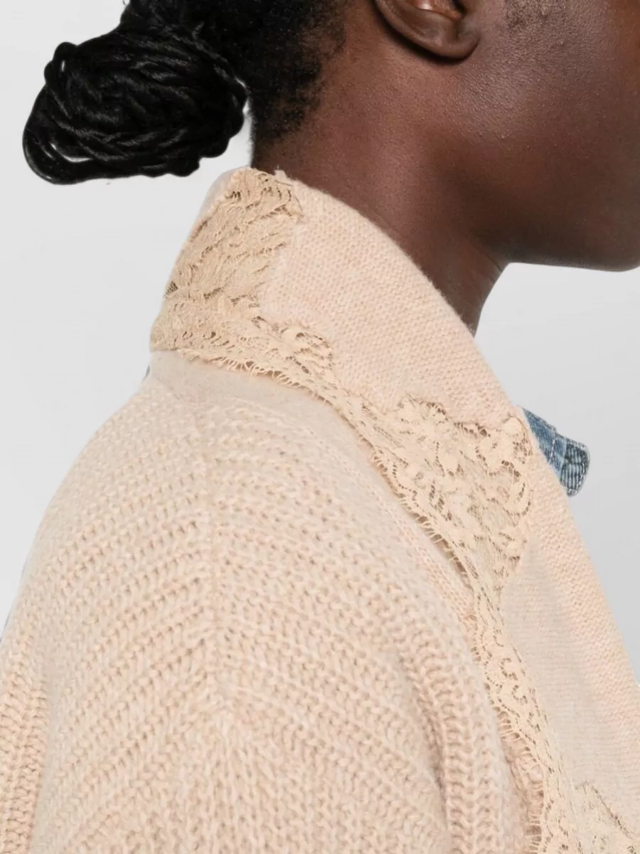 Ermanno Firenze Ribbed Lace Trim Cardigan