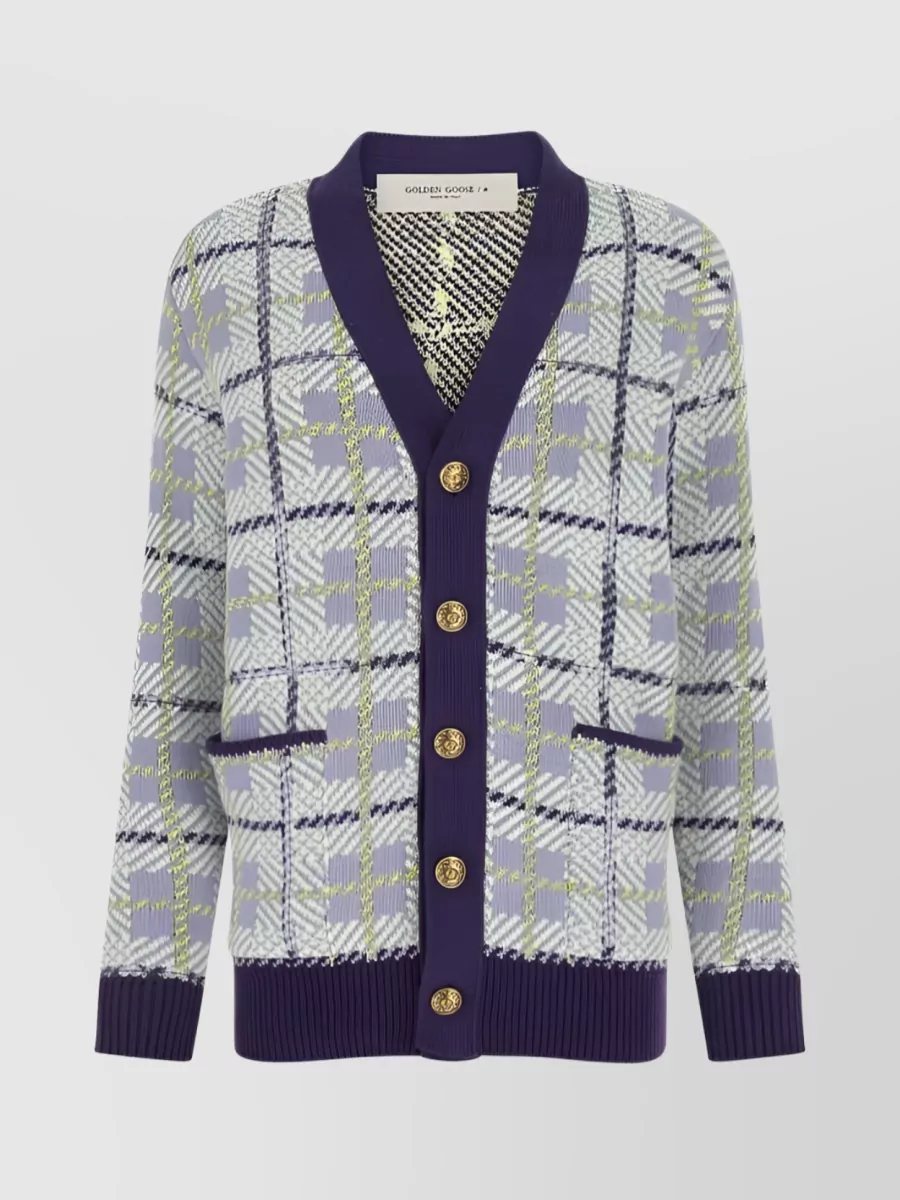 Shop Golden Goose Journey Collection Checkered Knit Cardigan In Grey
