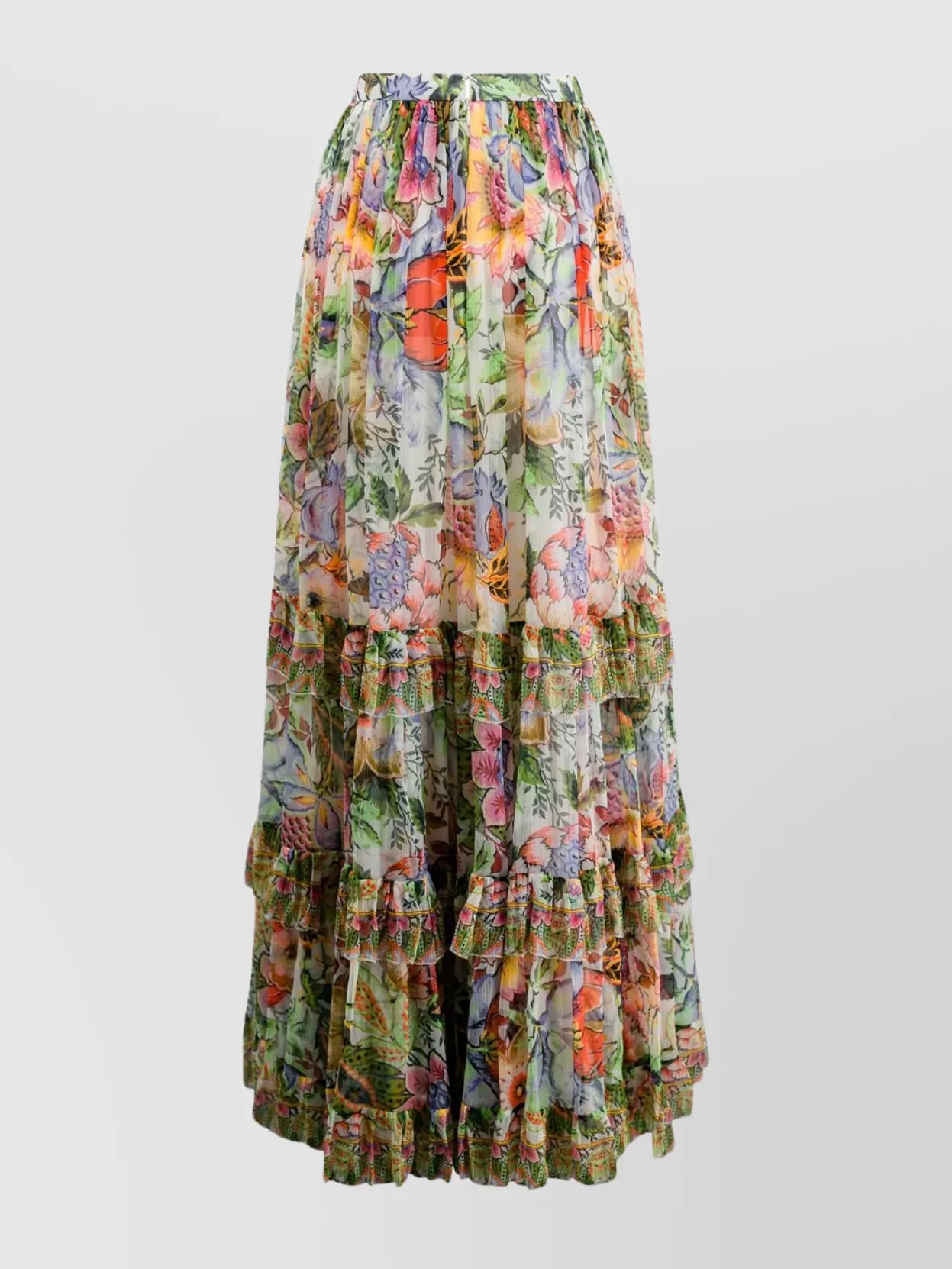 Shop Etro Flounced Tiered Silk Maxi Skirt