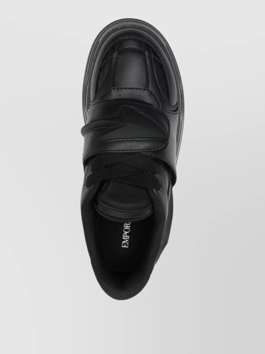 Emporio Armani Leather Sneakers Flat Sole Round Toe