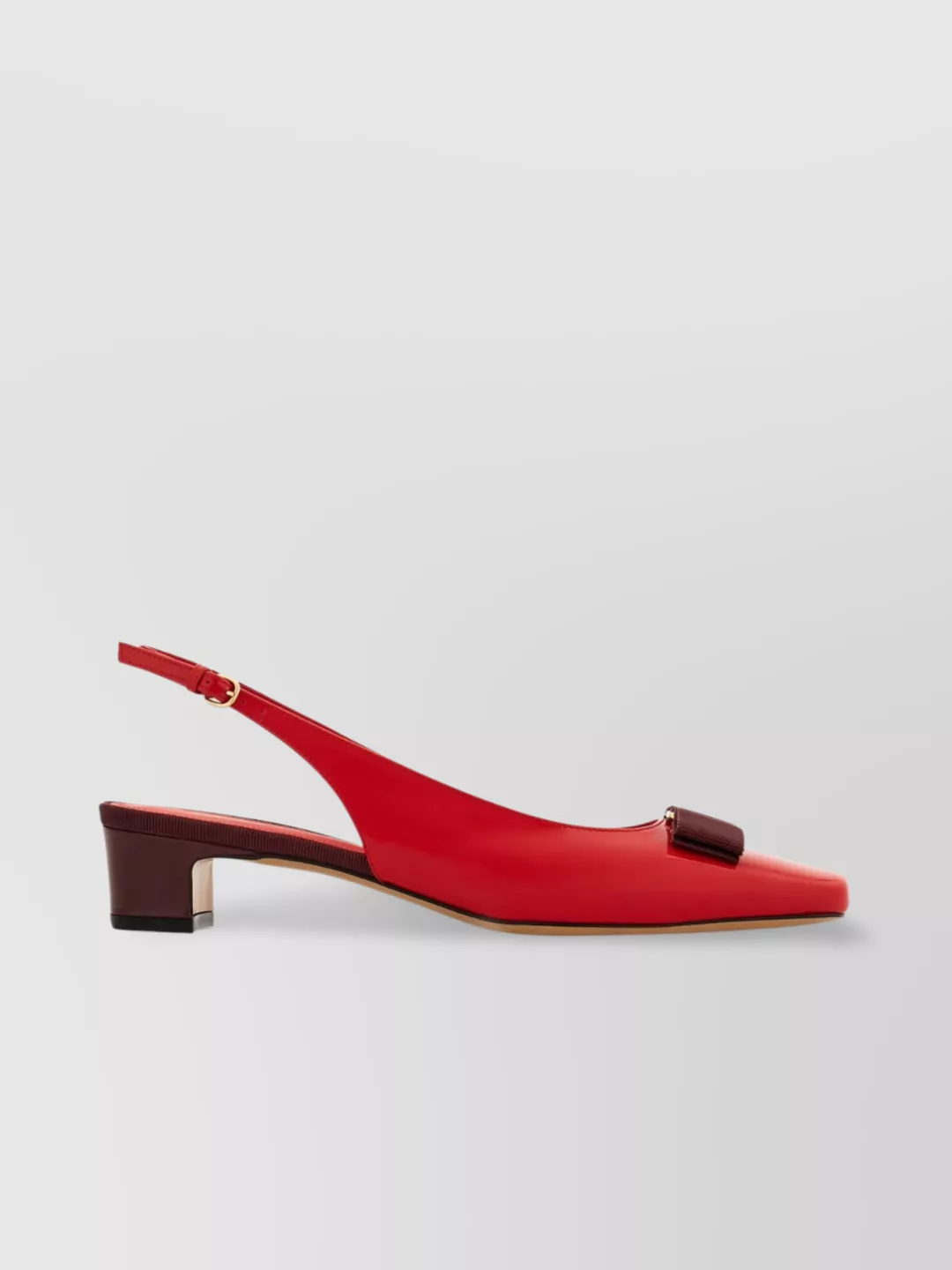 Ferragamo Block Heel Leather Slingback Sandals In Red
