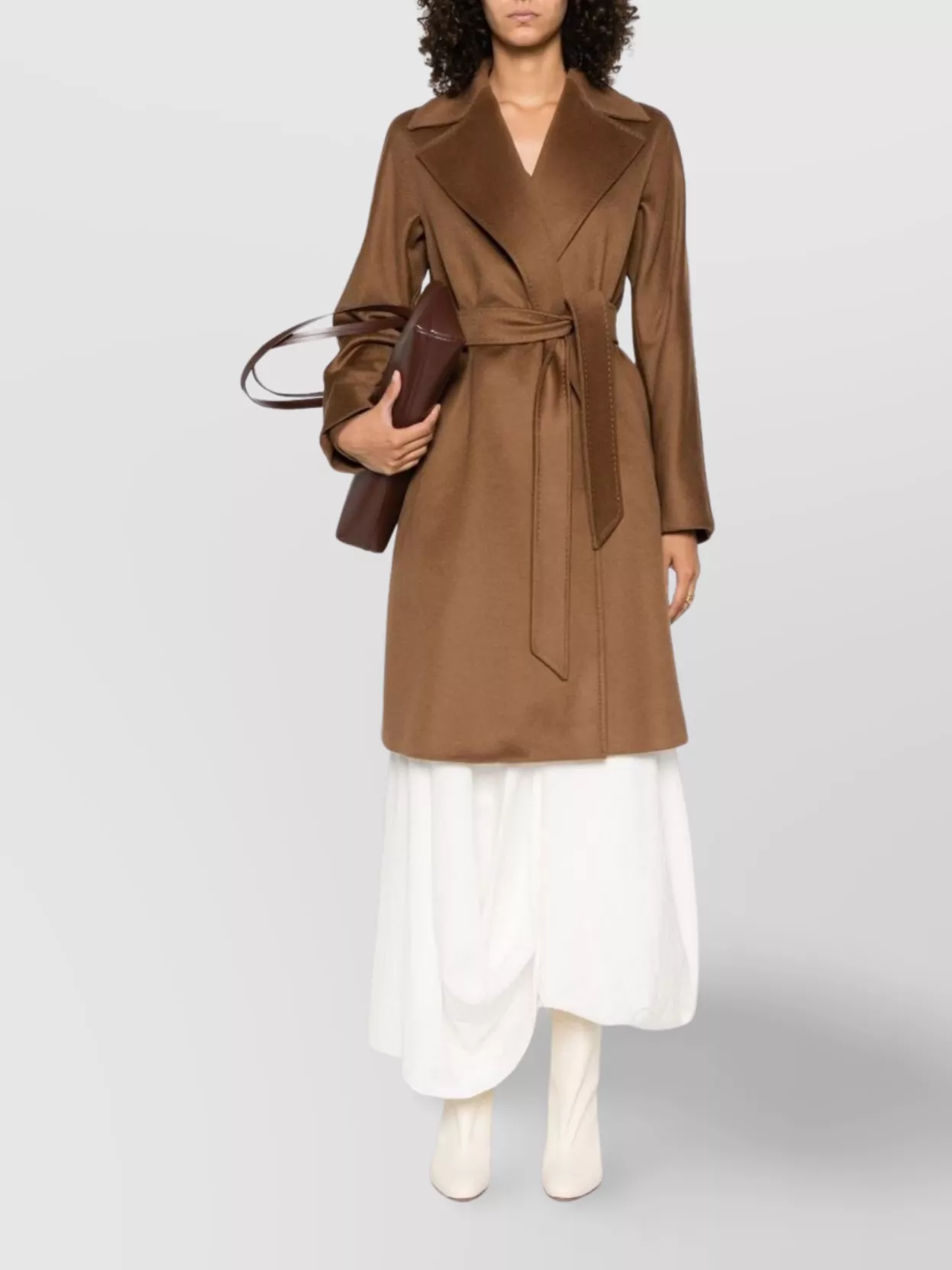 Max Mara Collar Coat With Belted Waist And Pockets In Brown