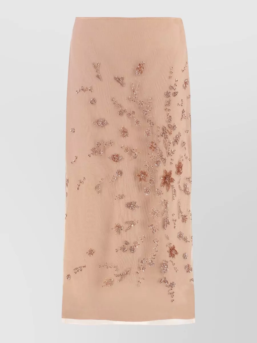 Fendi silk embroidered midi skirt