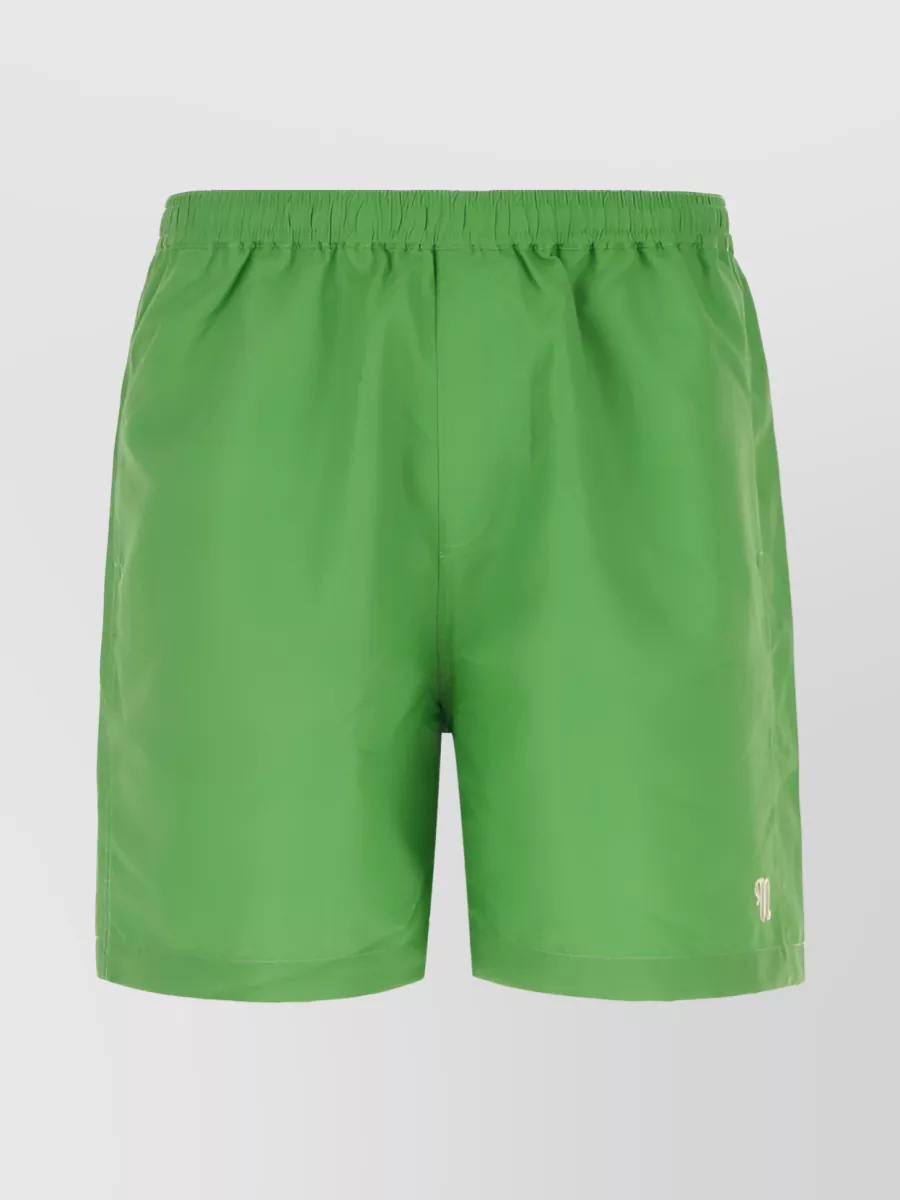 Shop Nanushka Recycled Logo-embroidered Swim Shorts With Elastic Waistband In Green