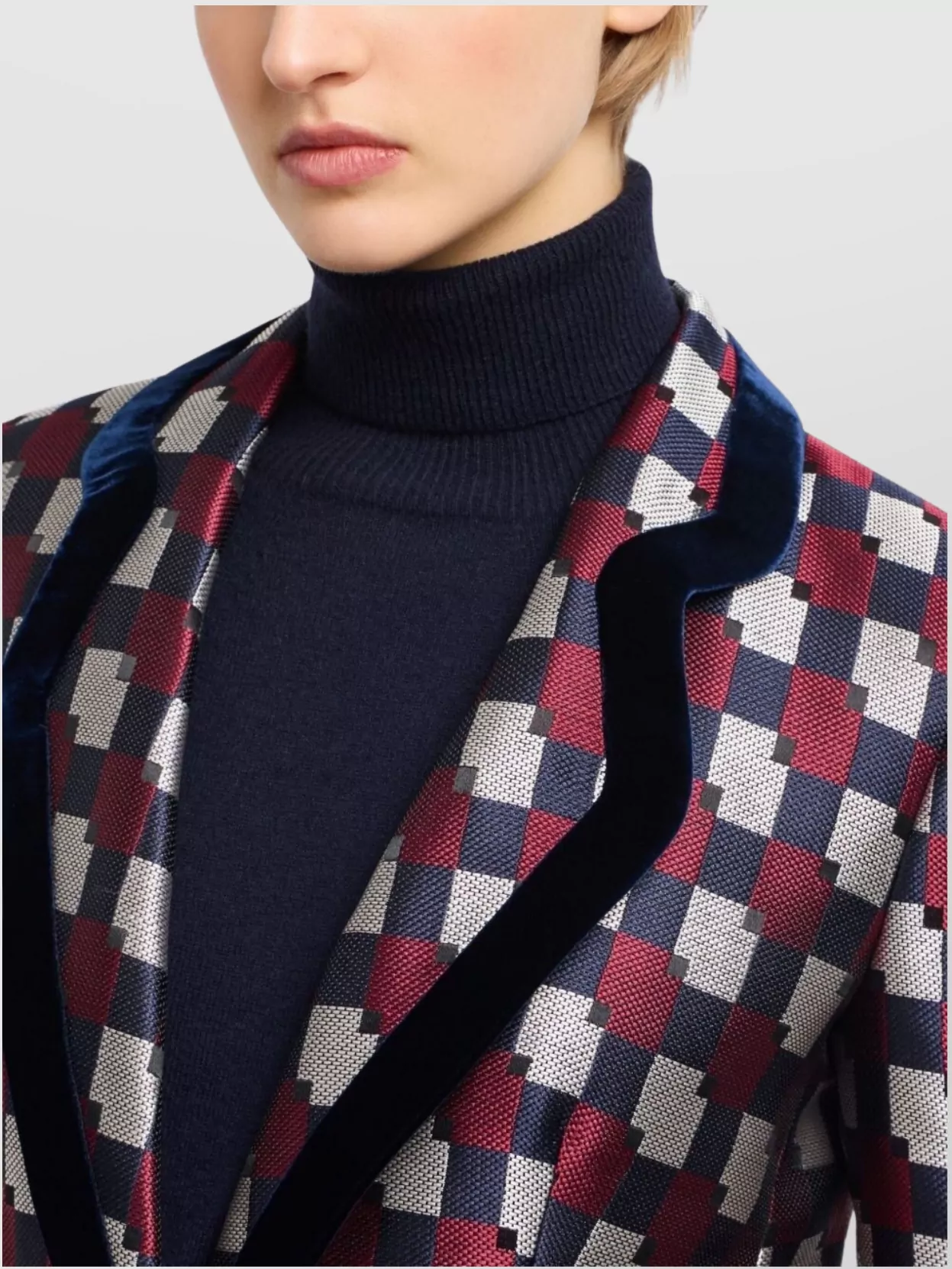 Emporio Armani Checkered Long Sleeve Single-Breasted Jacket