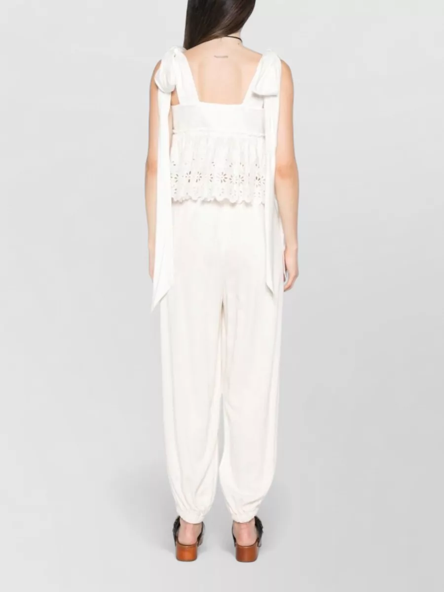 Chloé Cotton Embroidered Square Neck Sleeveless Cropped Top