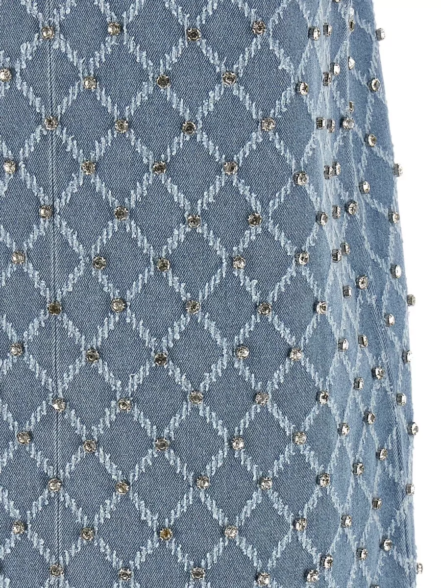 Pinko Cotton Denim Crystal-Embellished Sleeveless Mini Dress