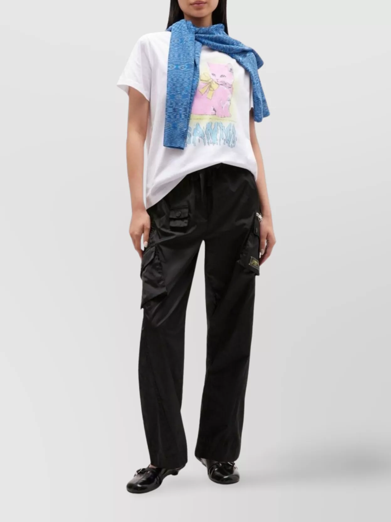 Ganni Organic Cotton T-shirt Featuring Kitty Graphic In White