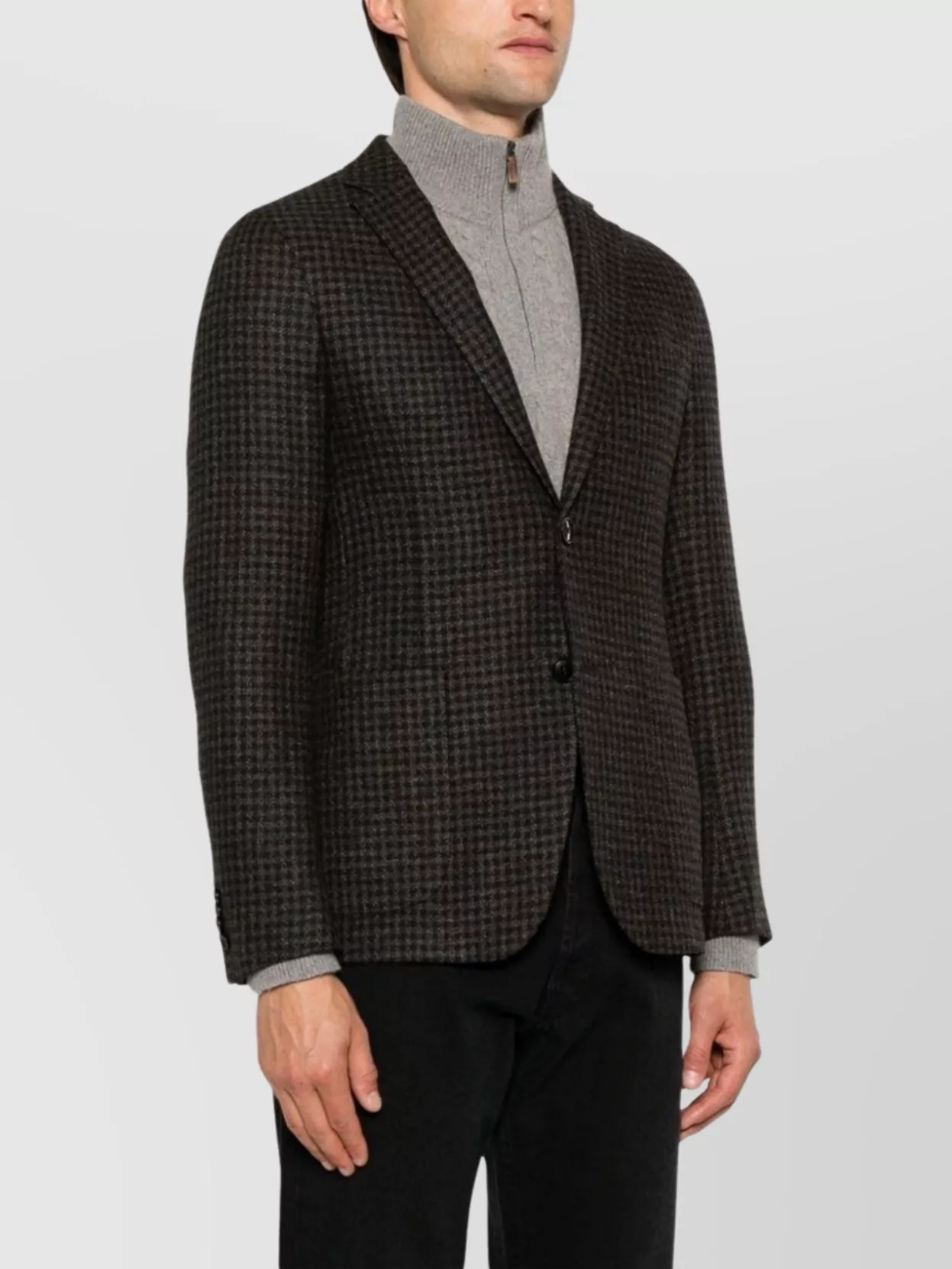 Zegna Wool Blend Houndstooth Jacket With Rear Vents In Brown