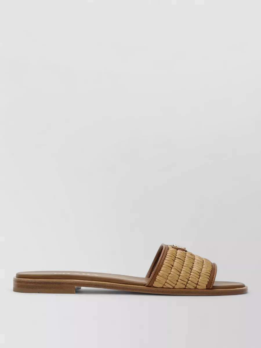 Prada woven texture flat sole open toe slides