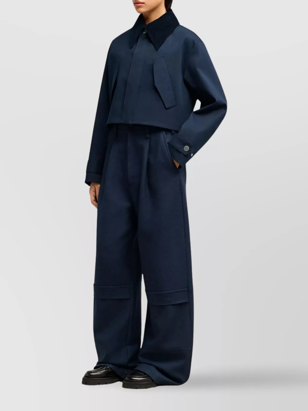 Ami Paris Flap Pocket Cropped Jacket With Corduroy Collar