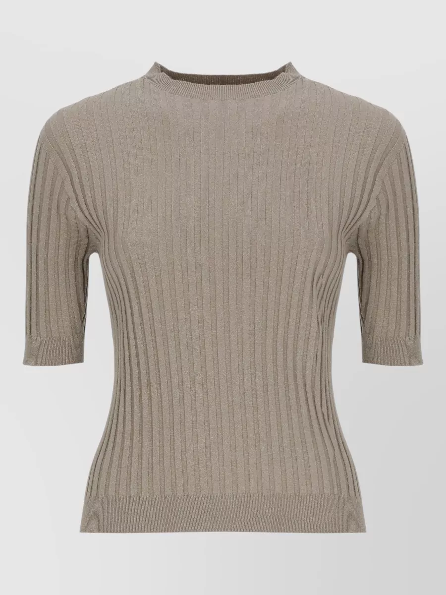 Peserico Ribbed Crewneck 3/4-Sleeve Knitted Top