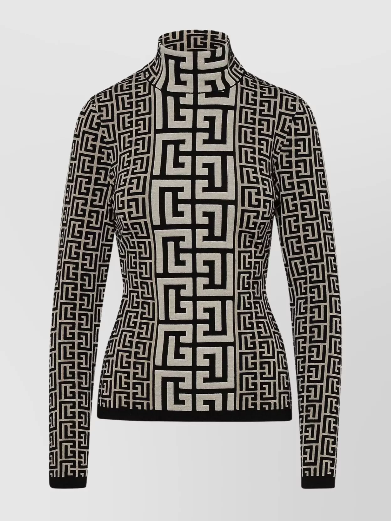 Balmain Wool Turtleneck Sweater Monogram Geometric Silhouette In Gray