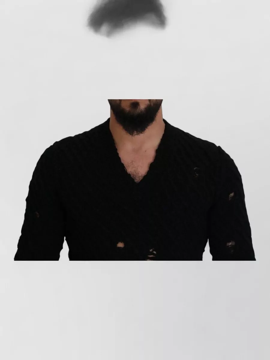 Dolce&Gabbana Distressed V-Neck Wool Jumper