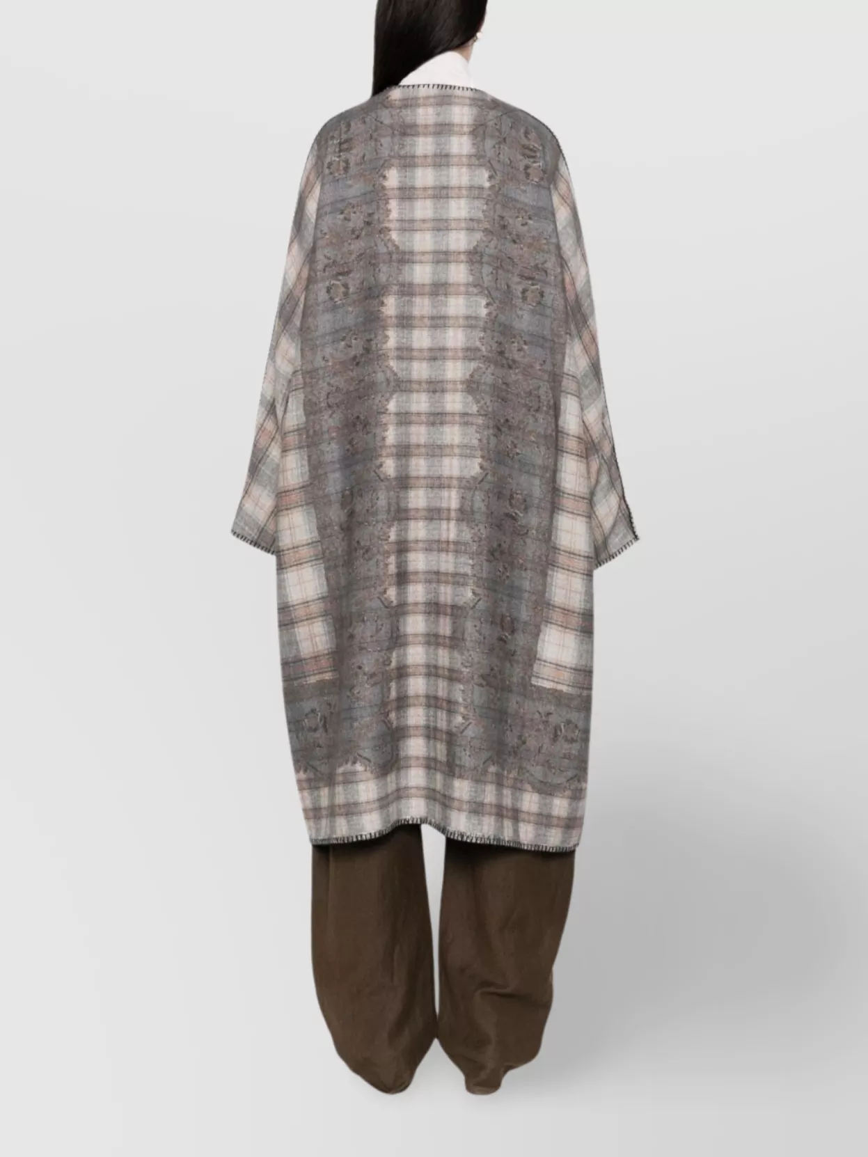 Pierre Louise Mascia Long Wool Kimono With Patch Pockets In Multi