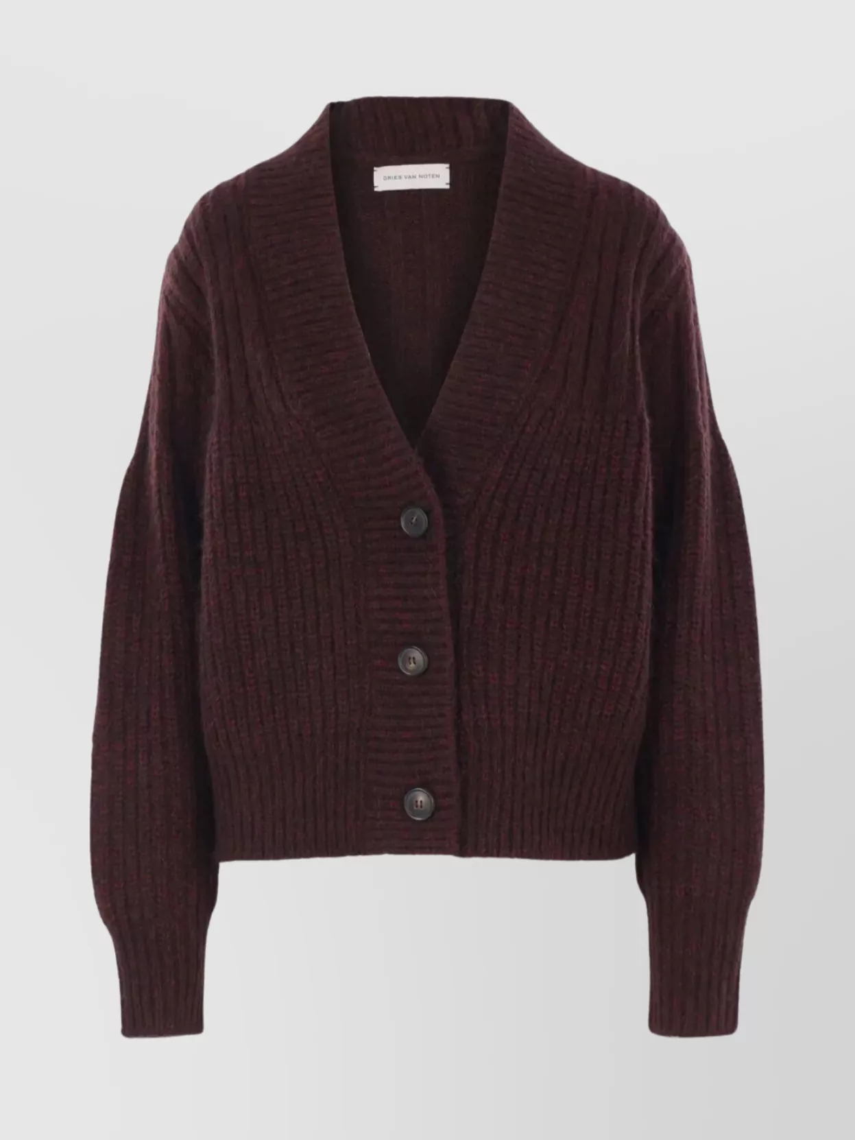 Dries Van Noten Chunky Knit V Neck Long Sleeve Cardigan In Burgundy