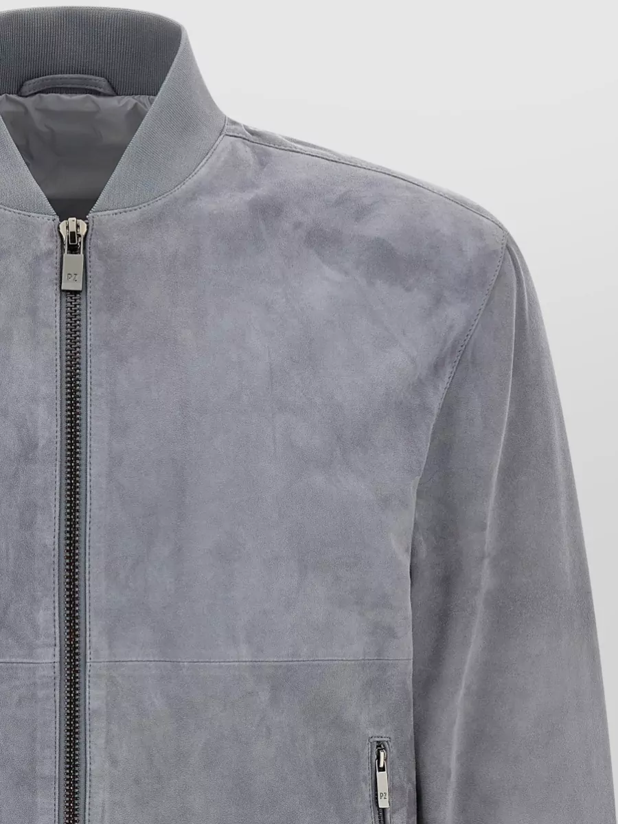 Pal Zileri Suede Panelled High-Neck Bomber Jacket