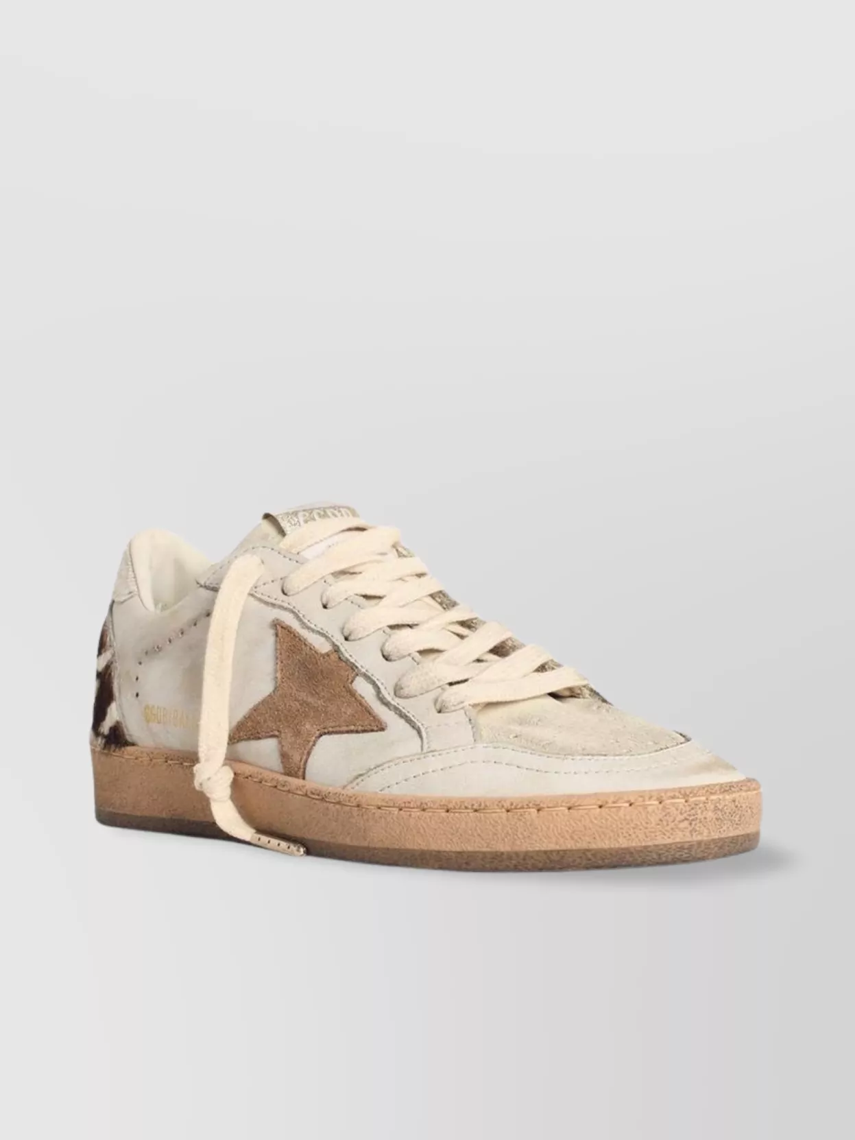 Golden Goose Ballstar Leather Upper And Toe Suede Star Horsy Cow Printed Heel And Spur Sneakers Multicolor In Neutral
