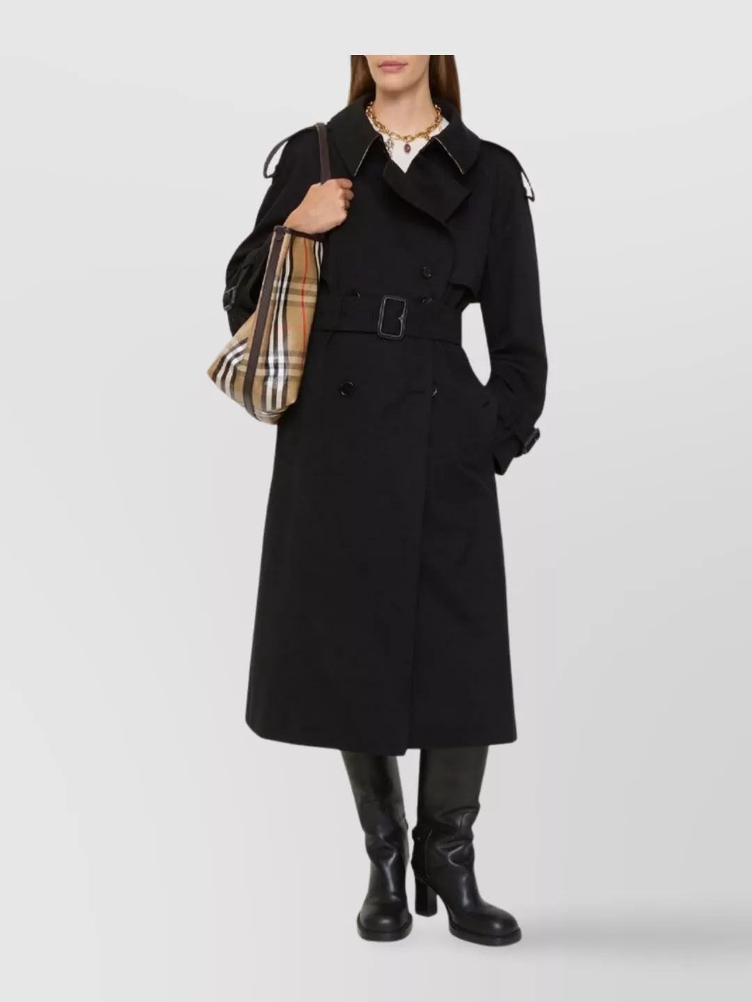 Burberry Long Gabardine Fitzrovia Trench Coat Clothing In Black