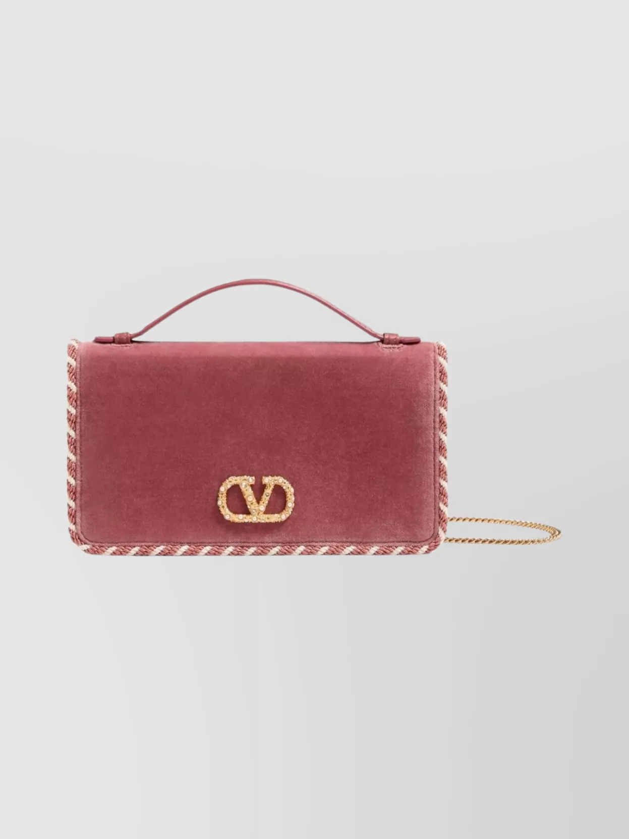 Valentino Vlogo Signature Velvet Chain Wallet With Jewel Logo