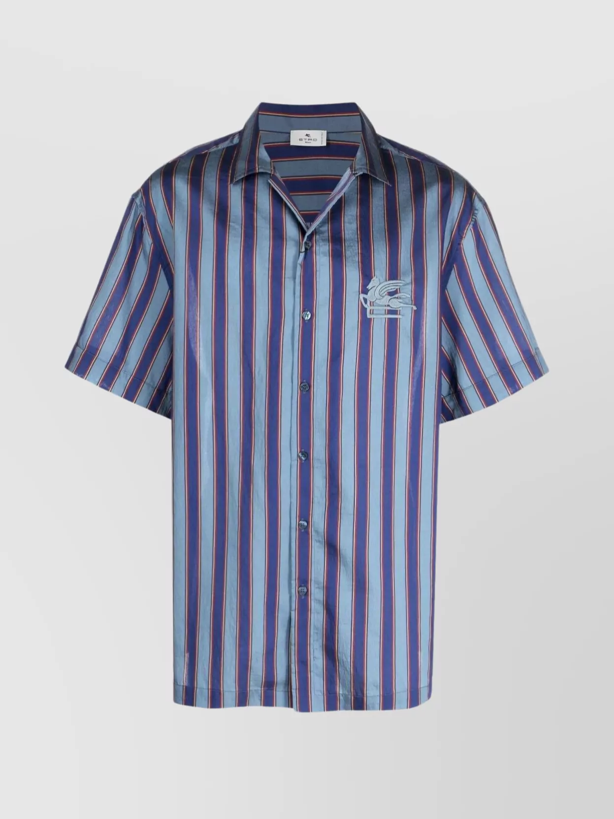 Shop Etro Striped Shirt With Classic Collar And Chest Pocket In Blue