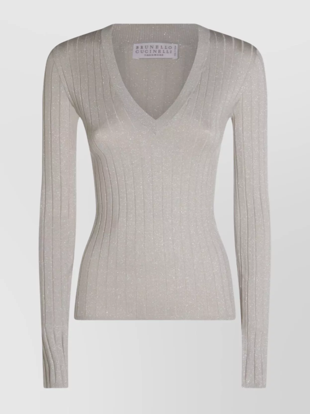 Brunello Cucinelli Sparkling Long Sleeve V Neck Knitwear In Gray