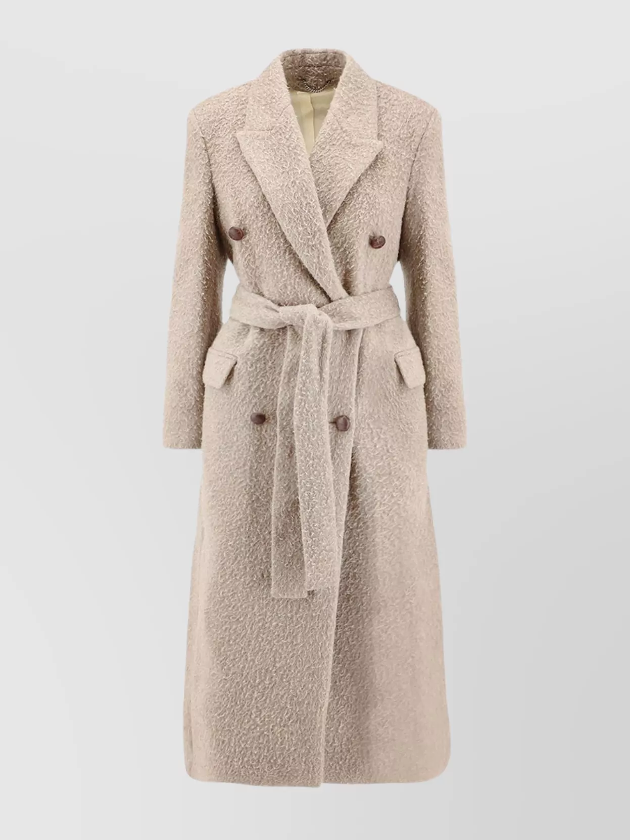 Golden Goose Double-breasted Coat Belted At The Waist In Neutral