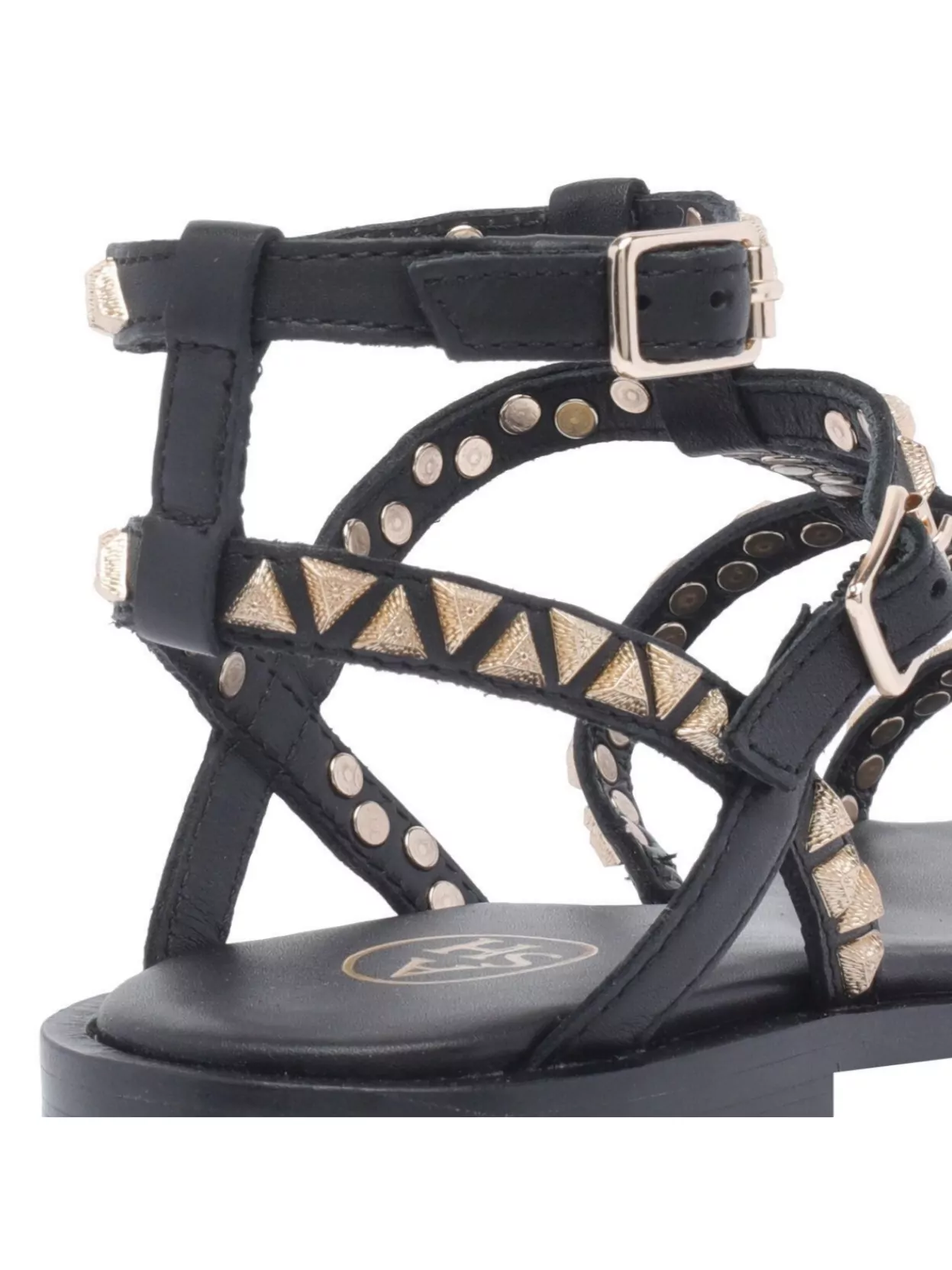 Ash Ankle Strap Leather Flat Sandals With Studs