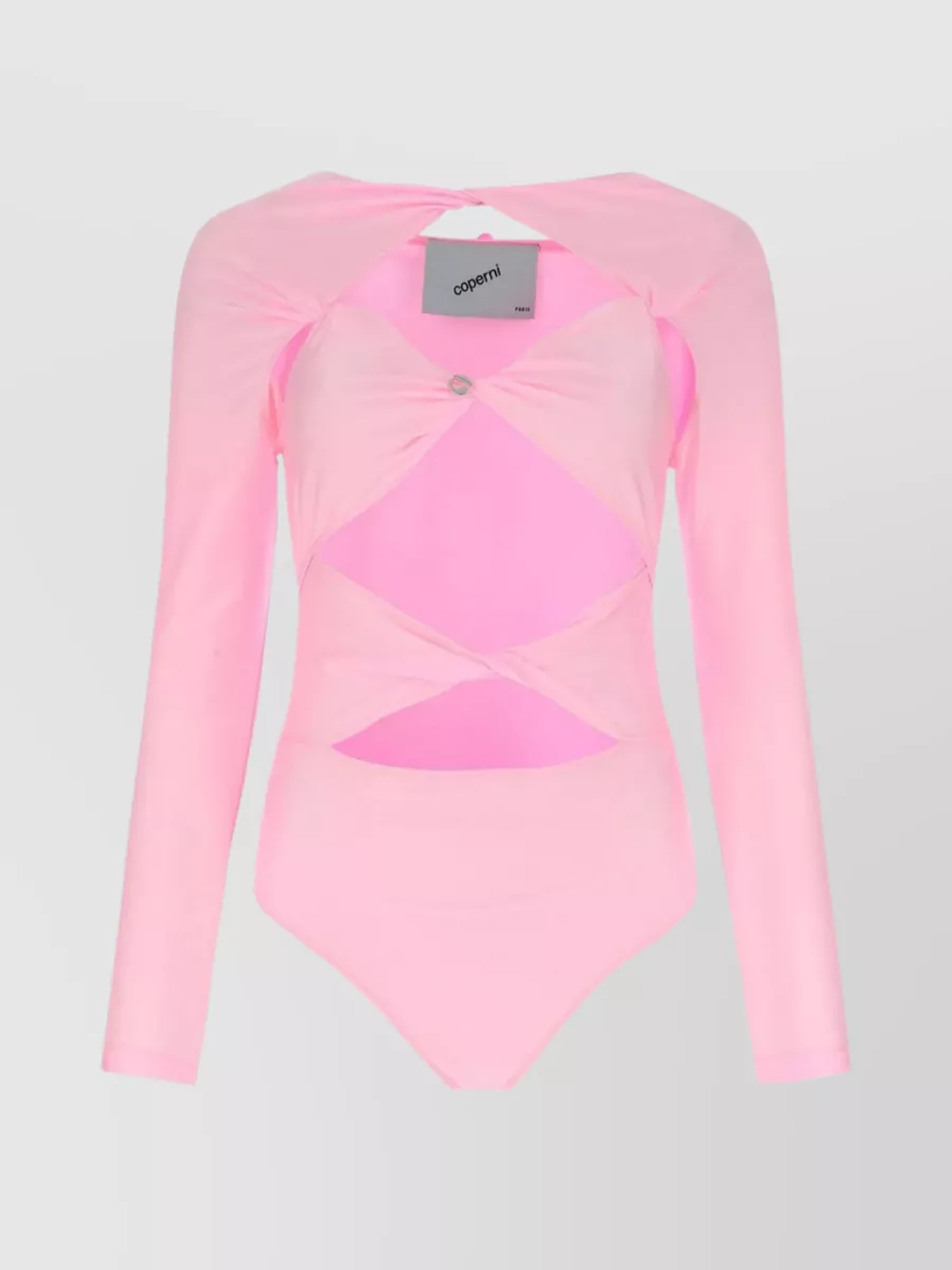 Shop Coperni Sleek Lycra Bodysuit With Cut-outs And Back Bow In Pink