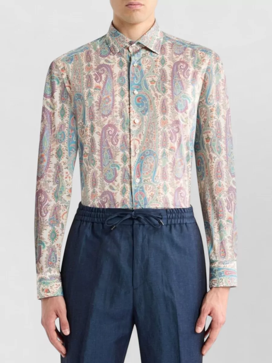 Etro Paisley Foliage Motif Cotton Muslin Shirt