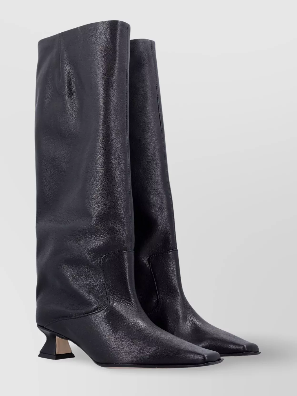 Miista Square Toe Leather Knee-high Boot In Black